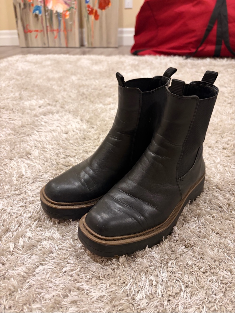 Sam Edelman Black Leather Chelsea Platform Booties